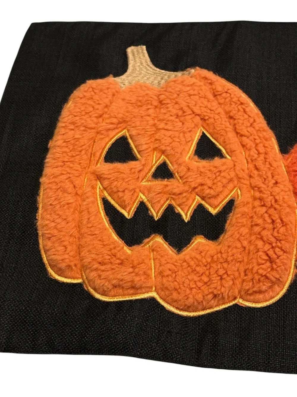 Christian Lacroix Halloween Table Runner 3D Fuzzy Pumpkins Embroidered 47”x 14”